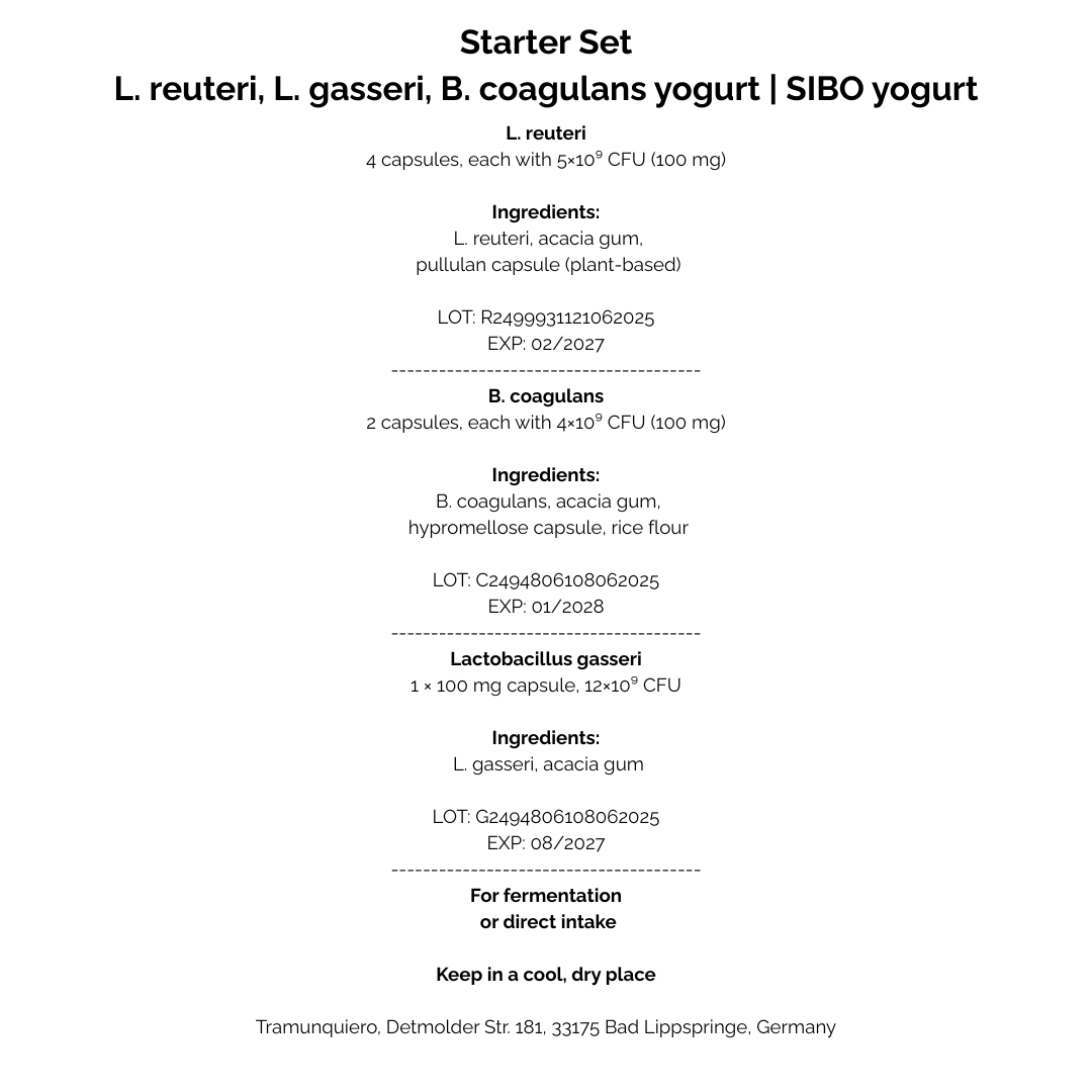 Starter Set L. reuteri, L. gasseri, B. coagulans Yogurt | SIBO Yogurt 